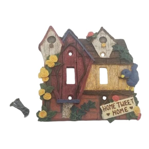 Double Switch Plate 3D Ceramic Poly Resin Home Tweet Home Garden Blue Bird Decor - Picture 3 of 6